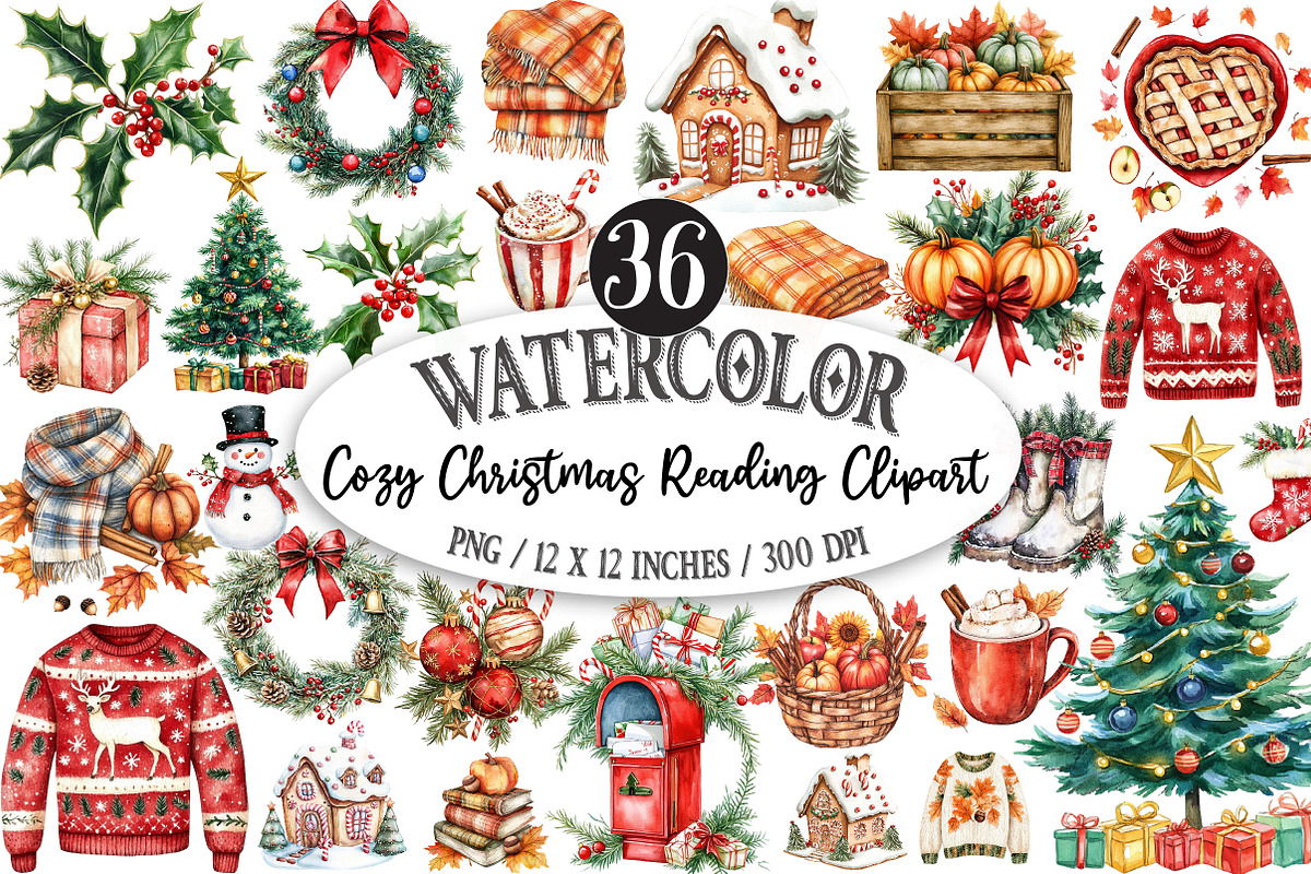Cozy Christmas Reading Clipart, a Seasonal Illustration by Designking (Photo 1 of 5)
