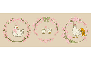 Cottagecore hen, chicken, rooster in, an Animal Illustration by art PVP - market