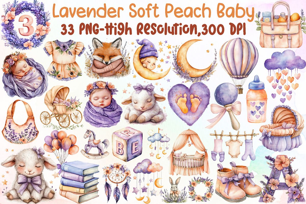 Lavender Soft Peach Baby Nursery Cli, an Illustration by Sublimation Artist (Photo 1 of 6)