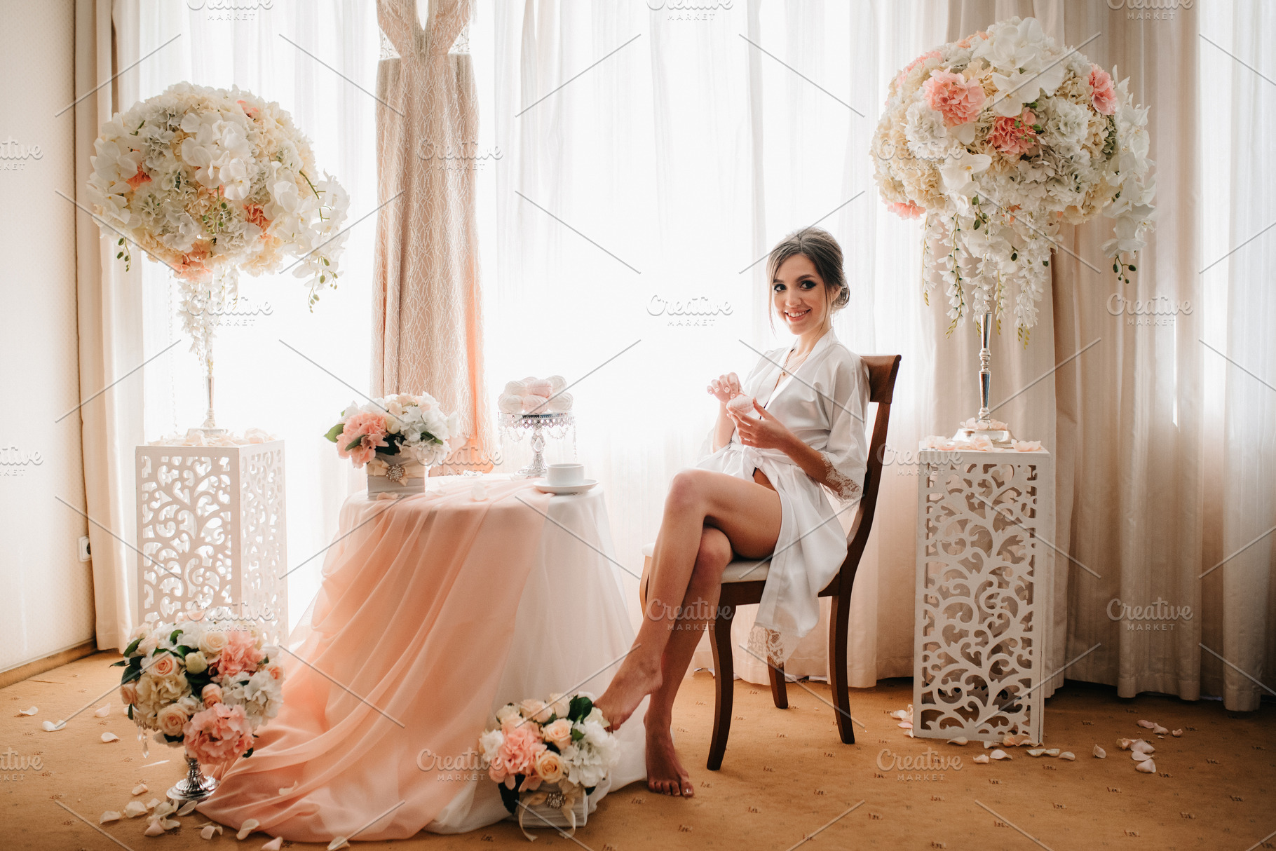 A young bride sits at a slot machine in the morning and drinks c, a Person Photo by Weddings, People, Travel