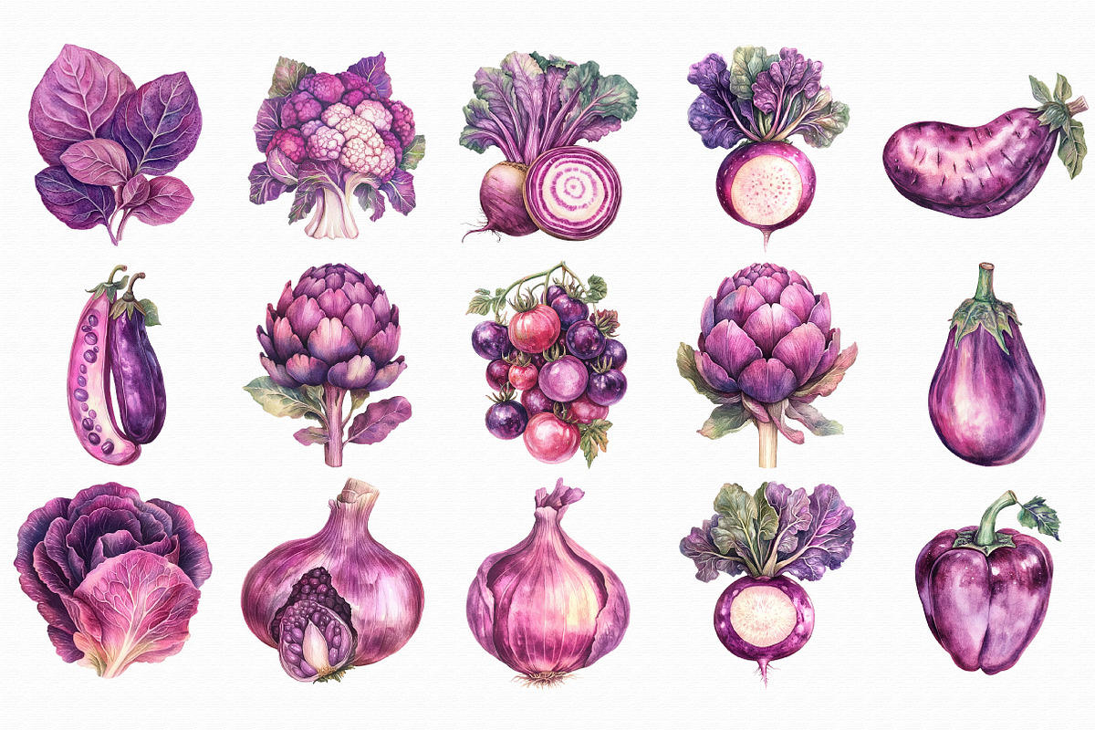 Violet Fruit And Vegetables Clipart, an Illustration by Libby Wishes (Photo 3 of 6)