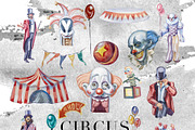 Watercolor Circus Clipart Set, a Seasonal Illustration by ArtCreationsDesign (Thumbnail 4 of 8)