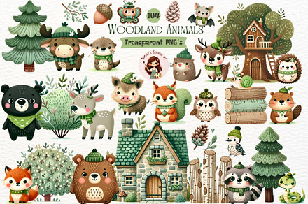 Woodland Animals Watercolor Clipart
