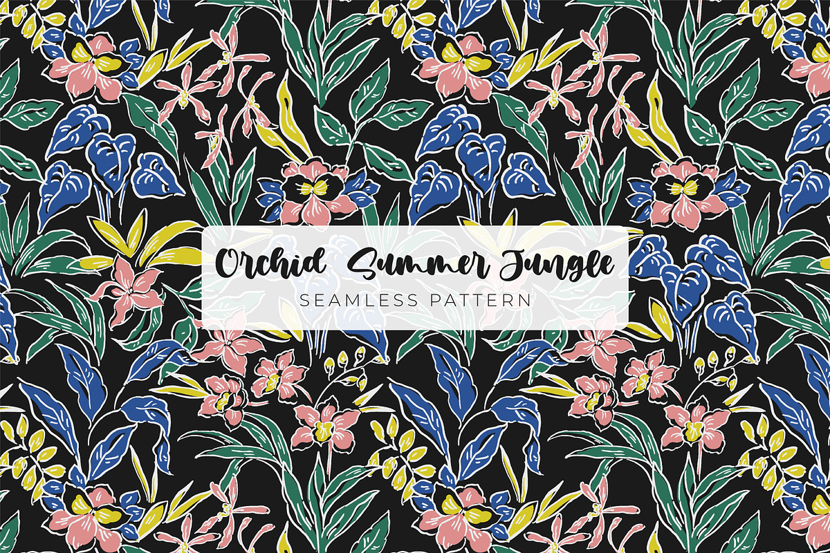 Hand-Drawn Orchid & Jungle Leaves, a Pattern Graphic by ASTUDIO (Photo 7 of 8)