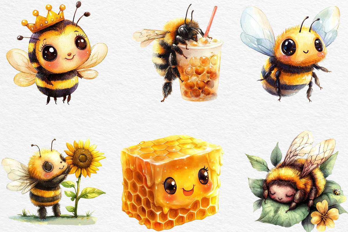 Kawaii Honey Bee Clipart Bundle, an Illustration by Black Bird Studio (Photo 3 of 6)