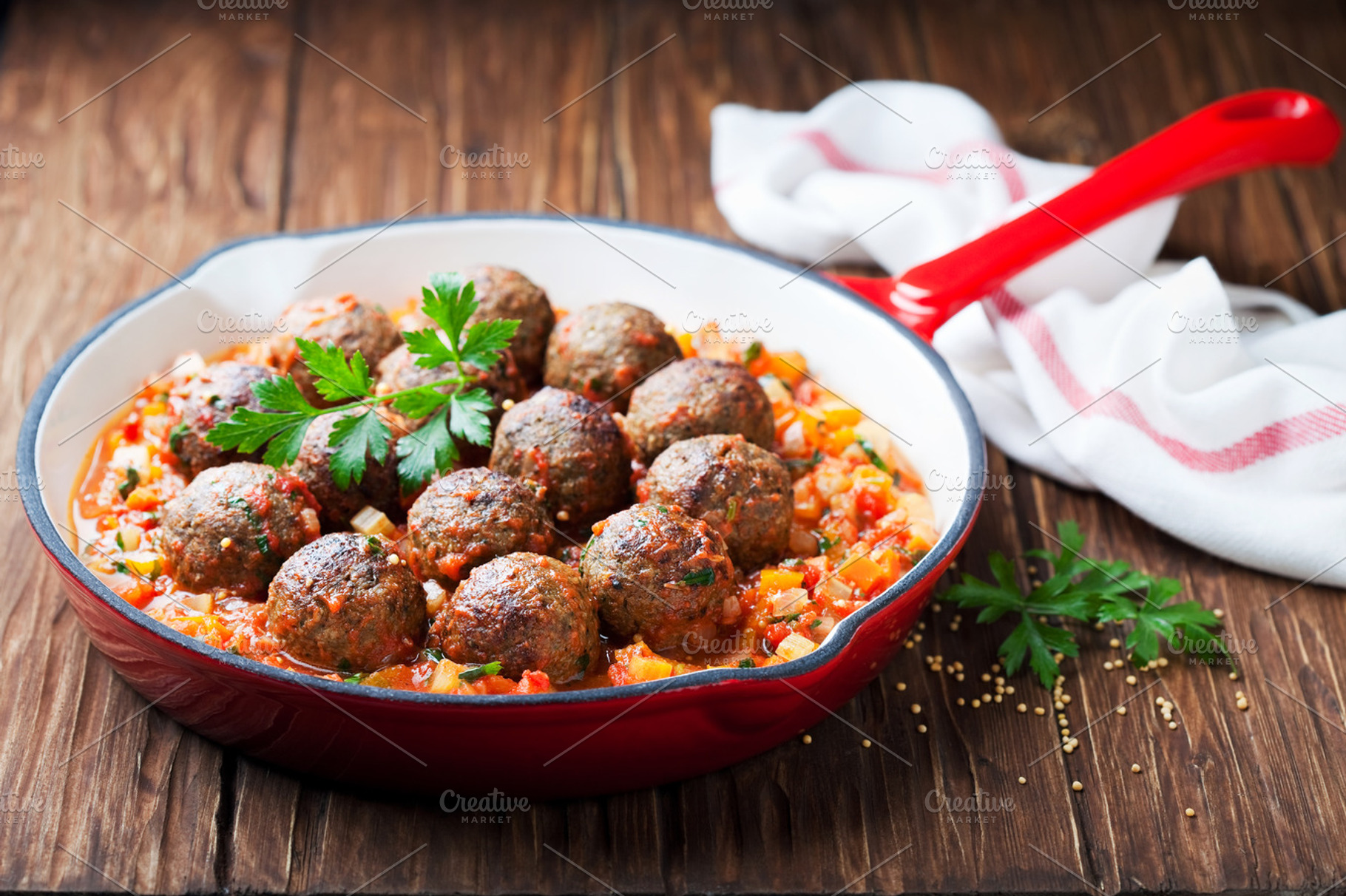 Meatballs featuring brown, carrot, and cast iron, a Food & Drink Photo by Y. A. Photo