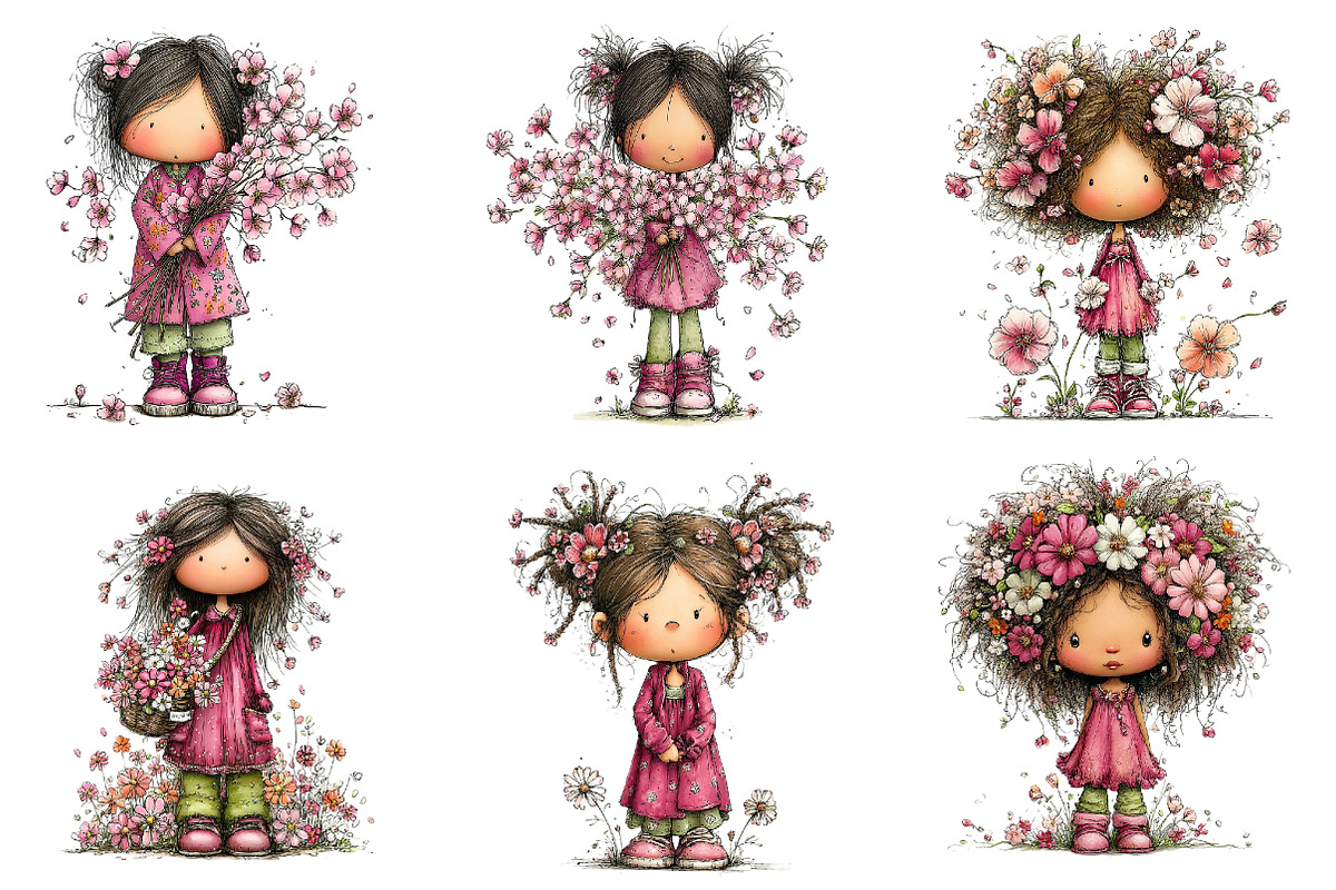 Girl & Flower Spring Clipart, an Illustration by Dream Creation (Photo 5 of 7)