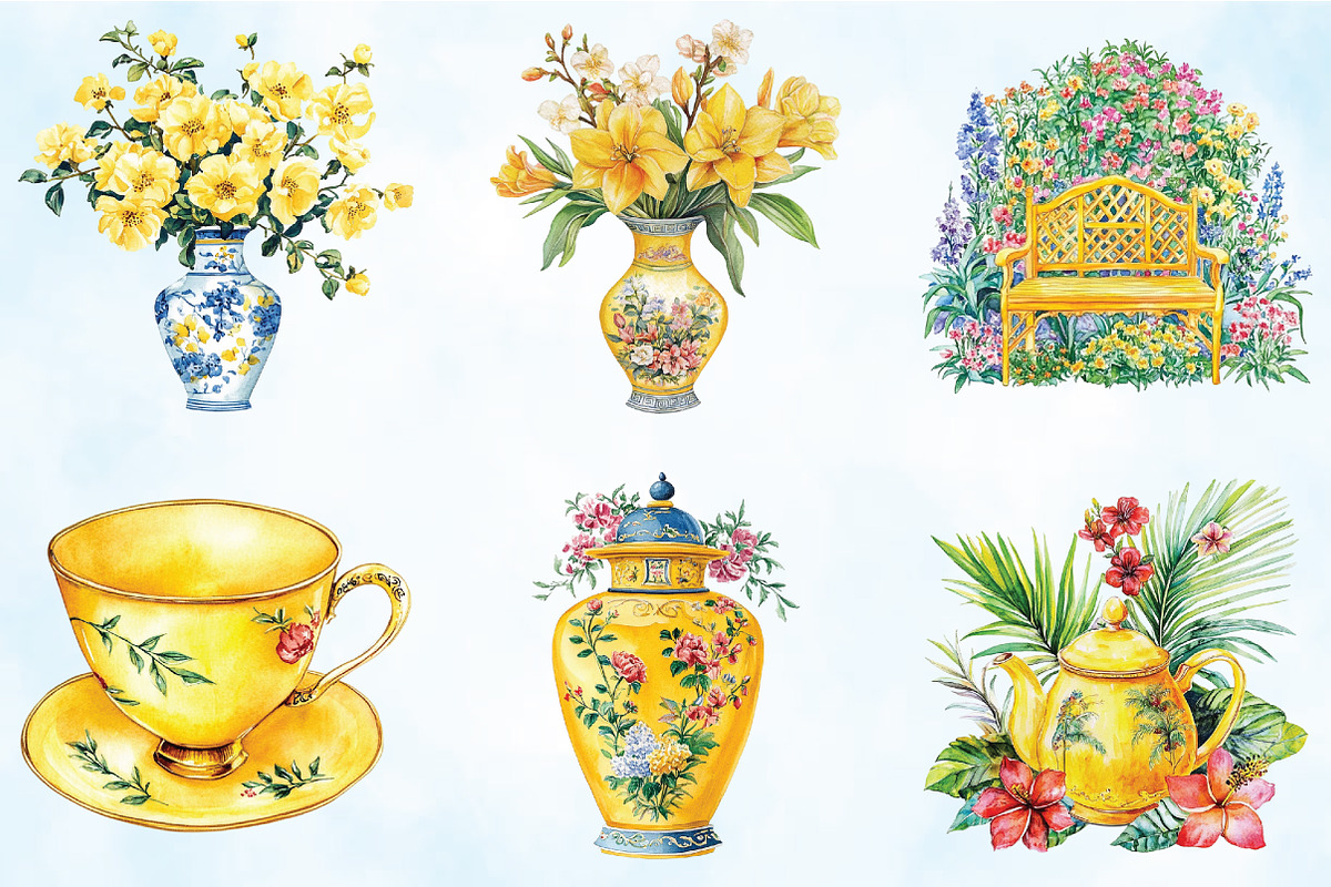 Yellow Chinoiseries Summer Clipart, an Illustration by Craft Nest (Photo 3 of 5)