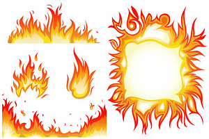 Set Of Flame Fire And Sun