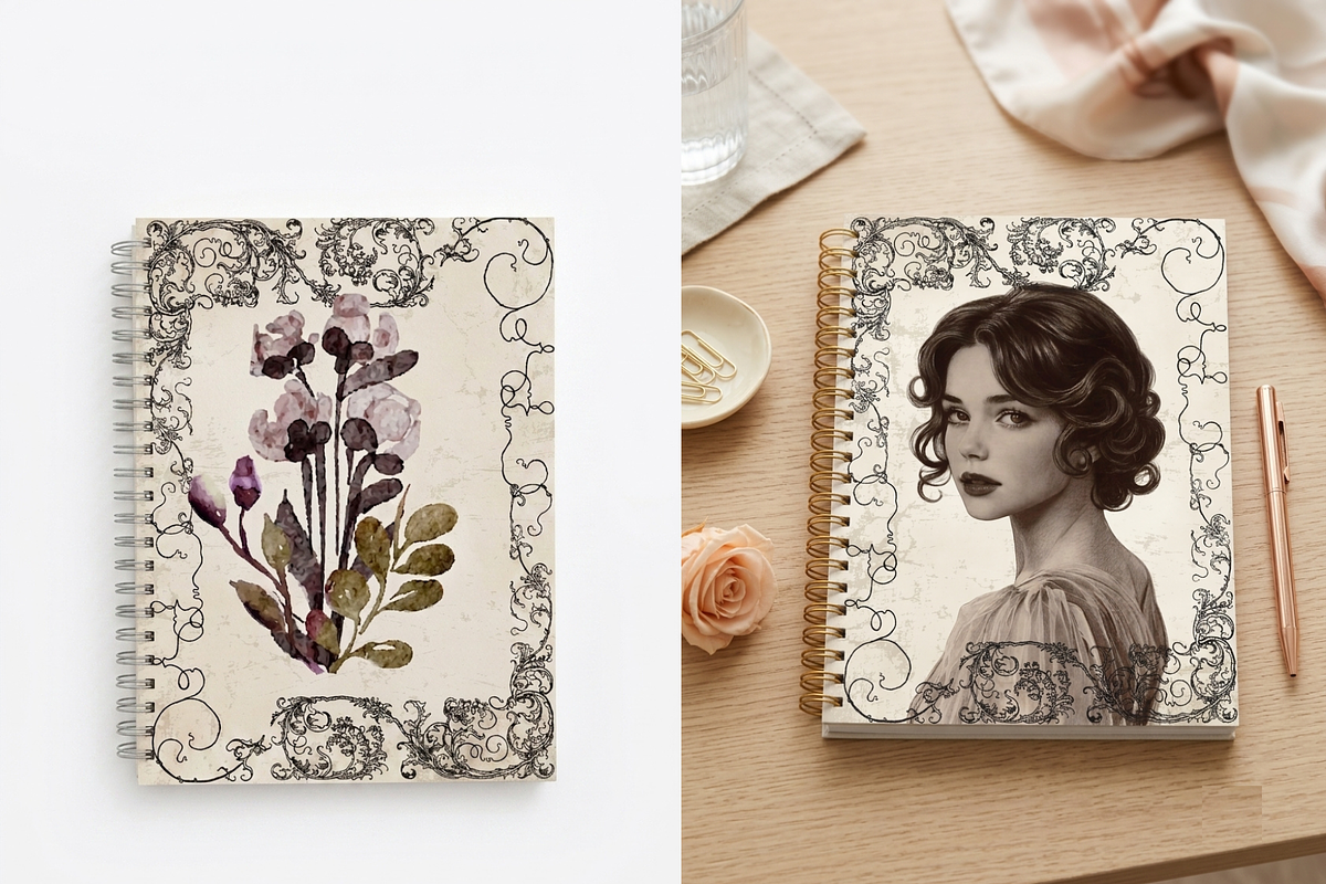 Vintage Portrait Notebook Covers PNG, a Decorative Illustration by Pink_bloom (Photo 6 of 13)