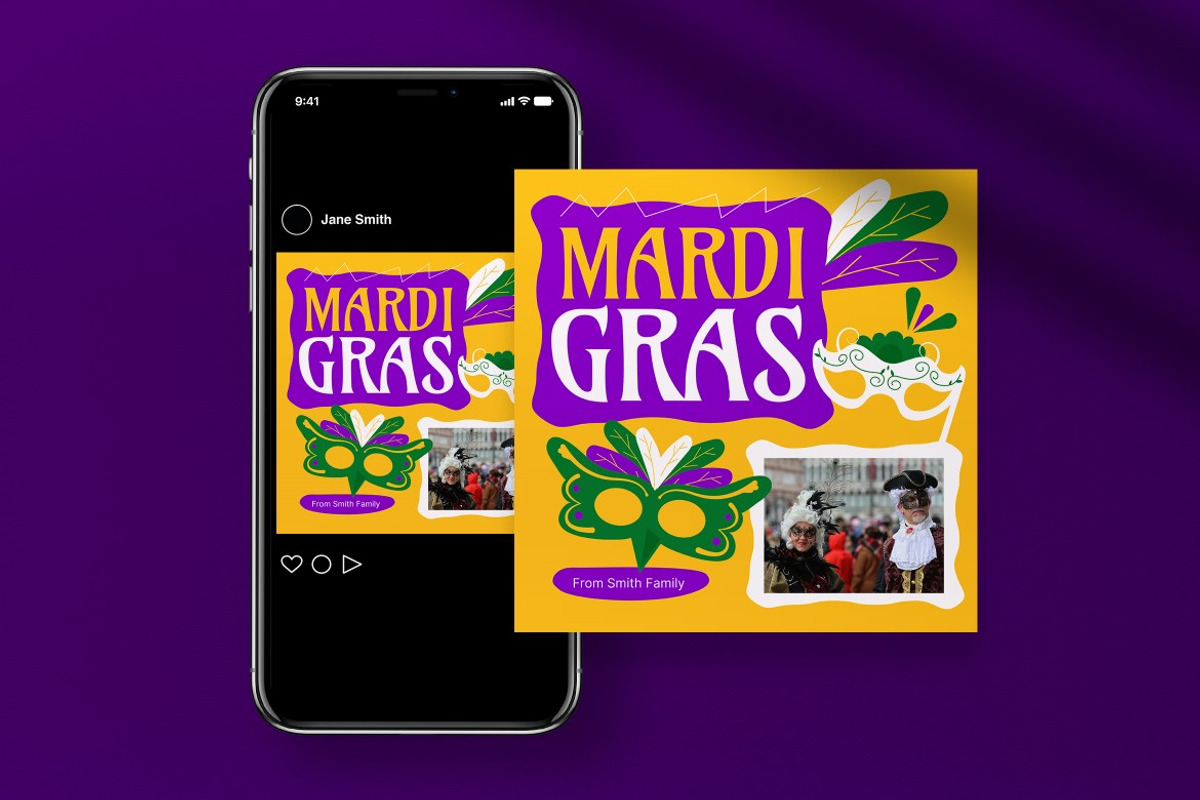 Yellow Mardi Gras Greeting Card, a Card Template by graphicook (Photo 4 of 4)