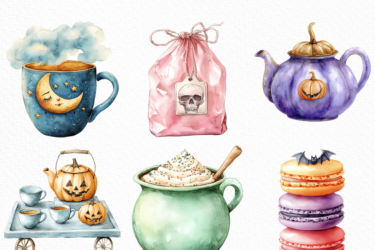 Pastel Halloween Tea Party Clipart, an Illustration by Craft Nest (Photo 4 of 6)