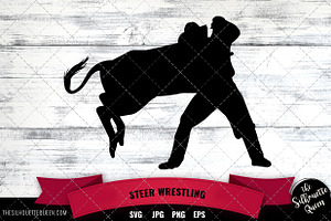 Steer Wrestling Vector Silhouette