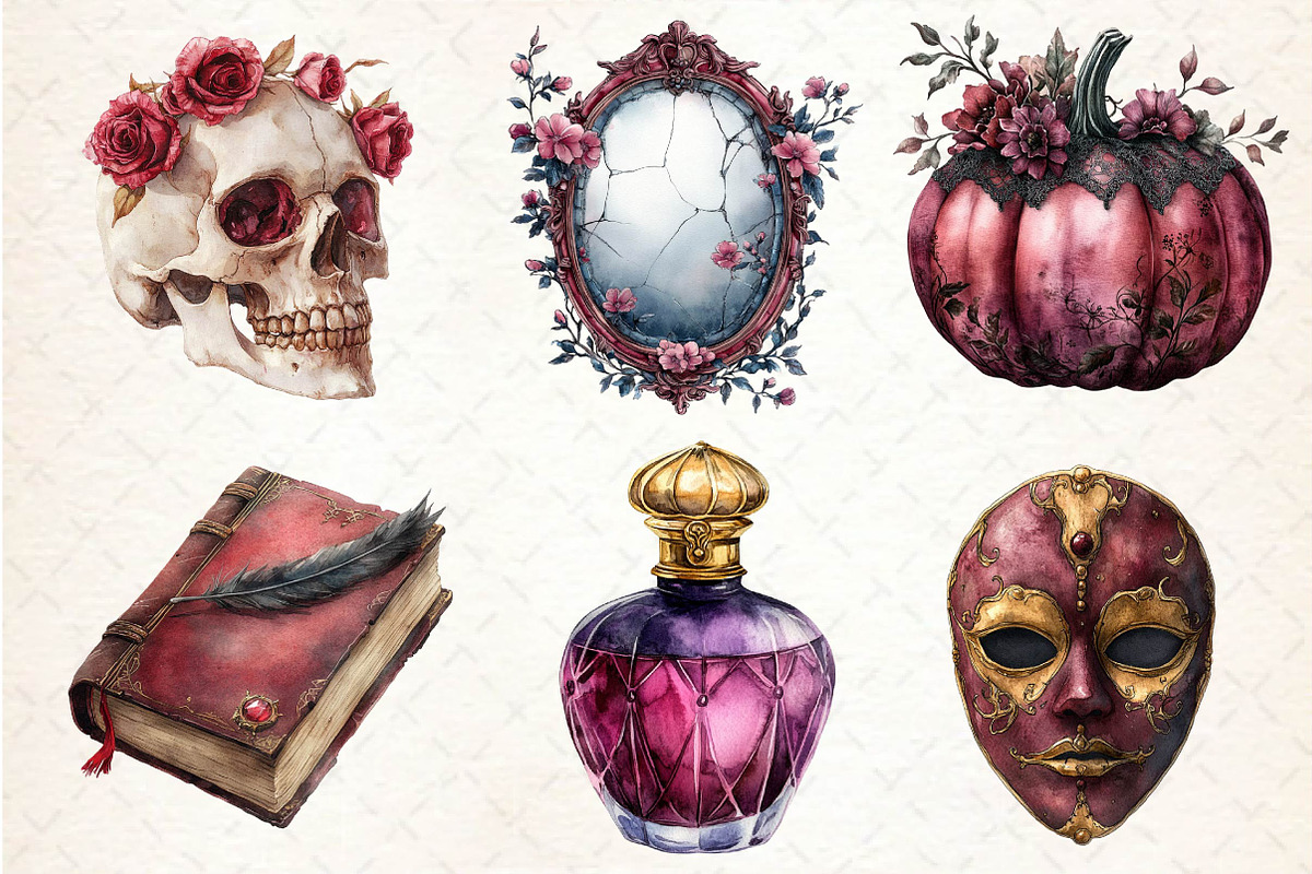 Burgundy Halloween Clipart, an Illustration by Dream Creation (Photo 7 of 7)