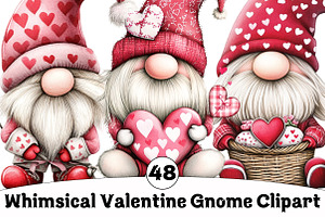 Whimsical Valentine Gnome Clipart, an Illustration by Design Market