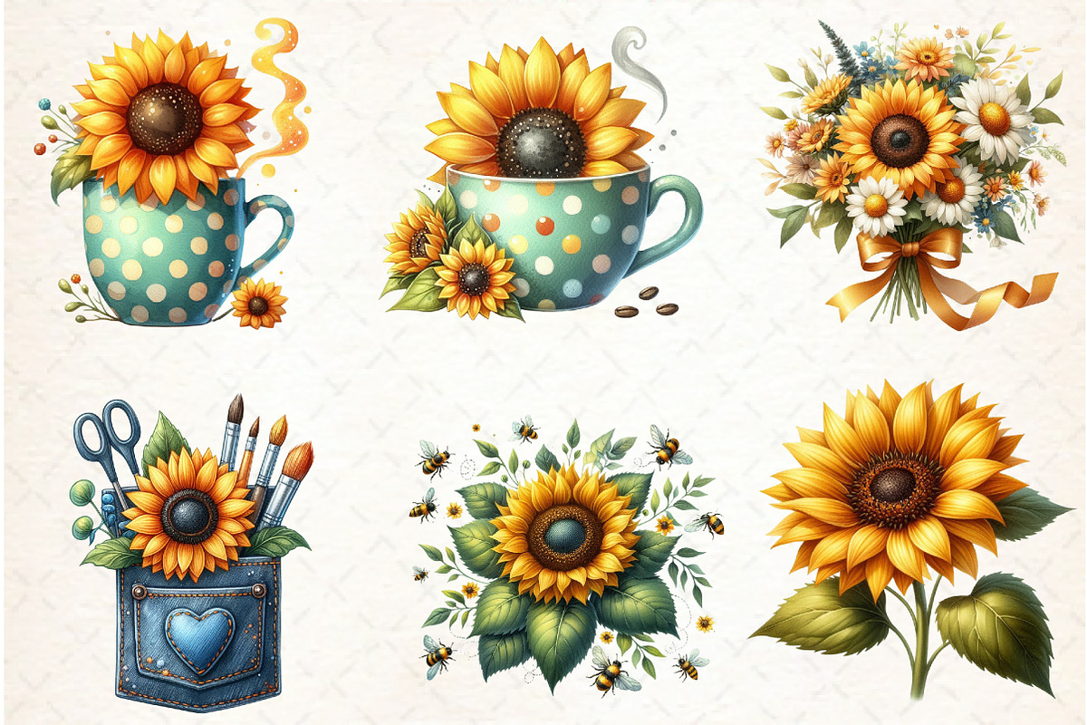 Watercolor Sunflower Sunny Day Clipa, an Illustration by Libby Wishes (Photo 11 of 11)