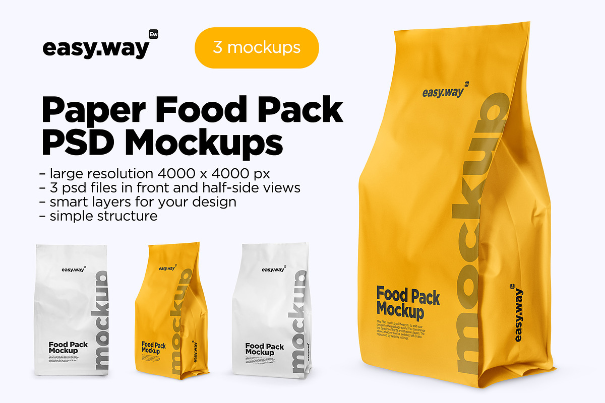 Matte Paper Food Bag PSD Mockups Set, a Packaging Mockup by easy.way (Photo 1 of 7)