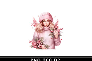 Pink Cozy Christmas Girl Clipart