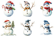Watercolor Christmas Snowman Clipart, a Work Illustration by CraftArtStudio (Thumbnail 2 of 6)