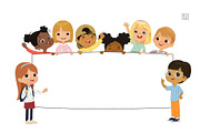 Multicultural Children Hold Poster, an Education Illustration by FoxyImage (Thumbnail 1 of 4)