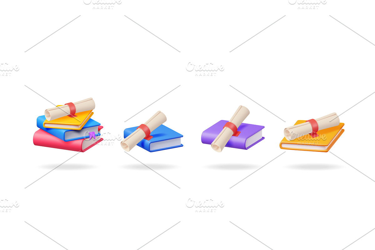 Colorful 3d books with diploma, an Object Illustration by Abscent