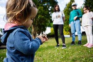Child exploring nature with family members in a park setting outdoors, a Person Photo by AS photostudio