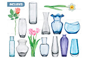 Watercolor glass vases clipart set, an Illustration by ArtfulStudio (Thumbnail 2 of 9)