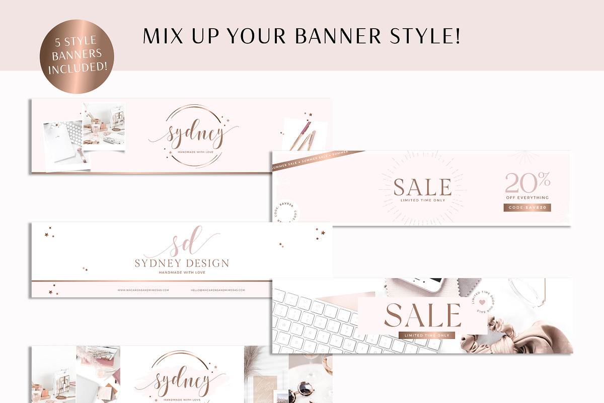 Rose Gold Etsy Shop Branding Kit, a Branding & Logo Template by Macarons and Mimosas (Photo 5 of 9)