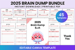 2025 Brain Dump Bundle For Canva, a Stationery Template by Shumaya
