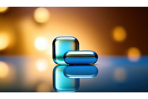 Two blue translucent capsules on a, a Health & Medical Photo by Igor Tichonow