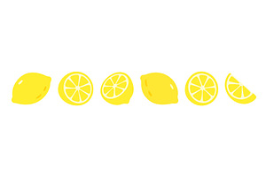 Set of flat yellow lemons and slices, a Food Illustration by GraphiShop