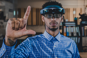 Man using hololens ar headset stock photo containing portrait and hololens