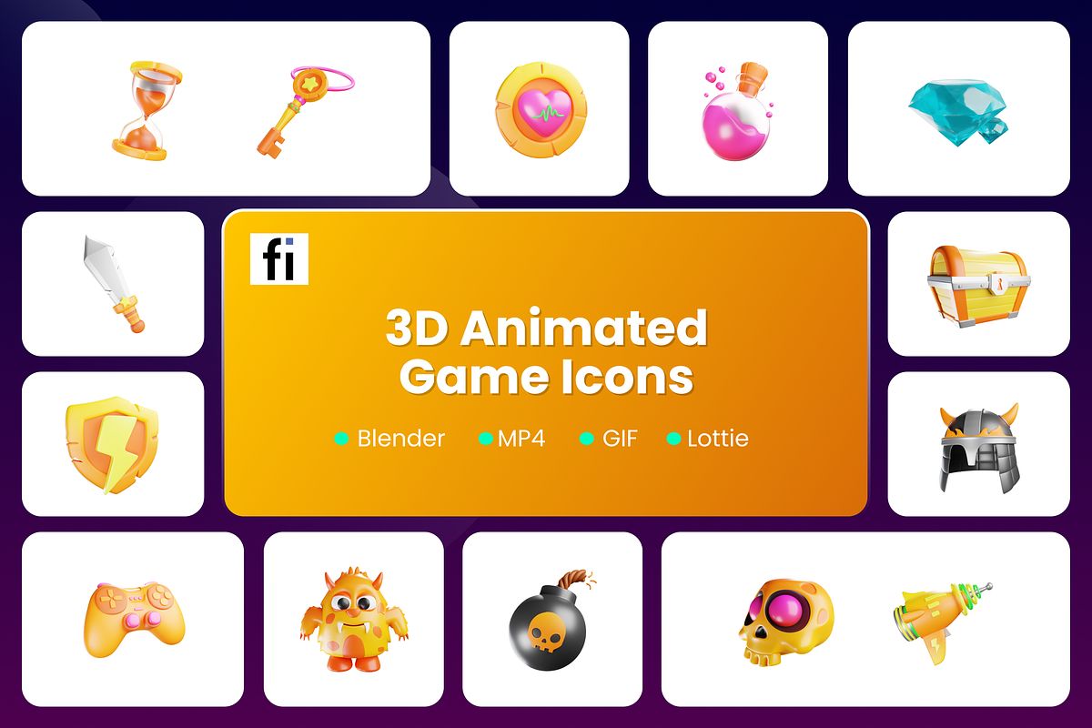 3D Animated Game Elements Icon Set, a Scene 3D Model by Flat Icons (Photo 1 of 5)