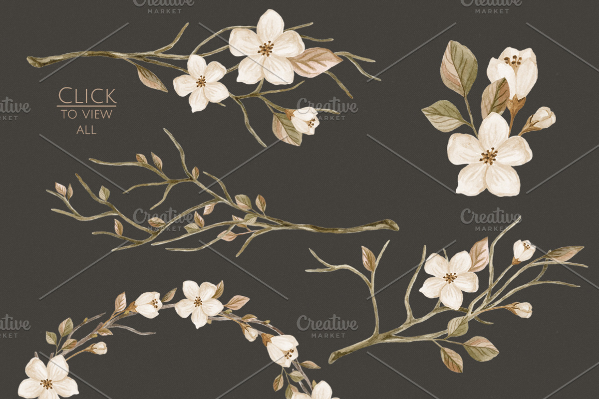 WatercolorRetroSet.FloweringBranches, an Illustration by NataliVA (Photo 3 of 3)