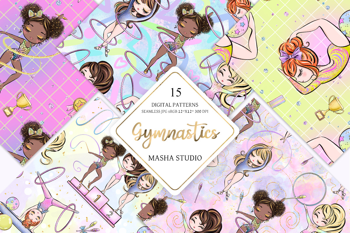 Gymnastics Digital Papers, a Pattern Graphic by Masha  Studio (Photo 1 of 6)