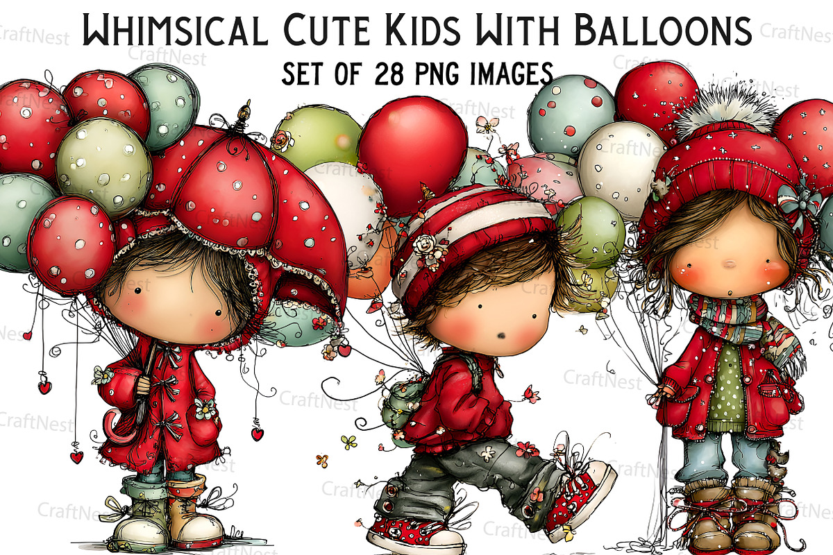 Whimsical Cute Kids With Balloons, an Illustration by Craft Nest (Photo 1 of 7)