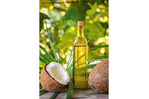 Natural coconut oil in a bottle