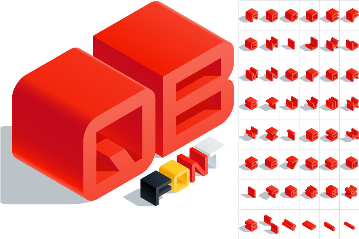 Vector 3D isometric red letters preview 6