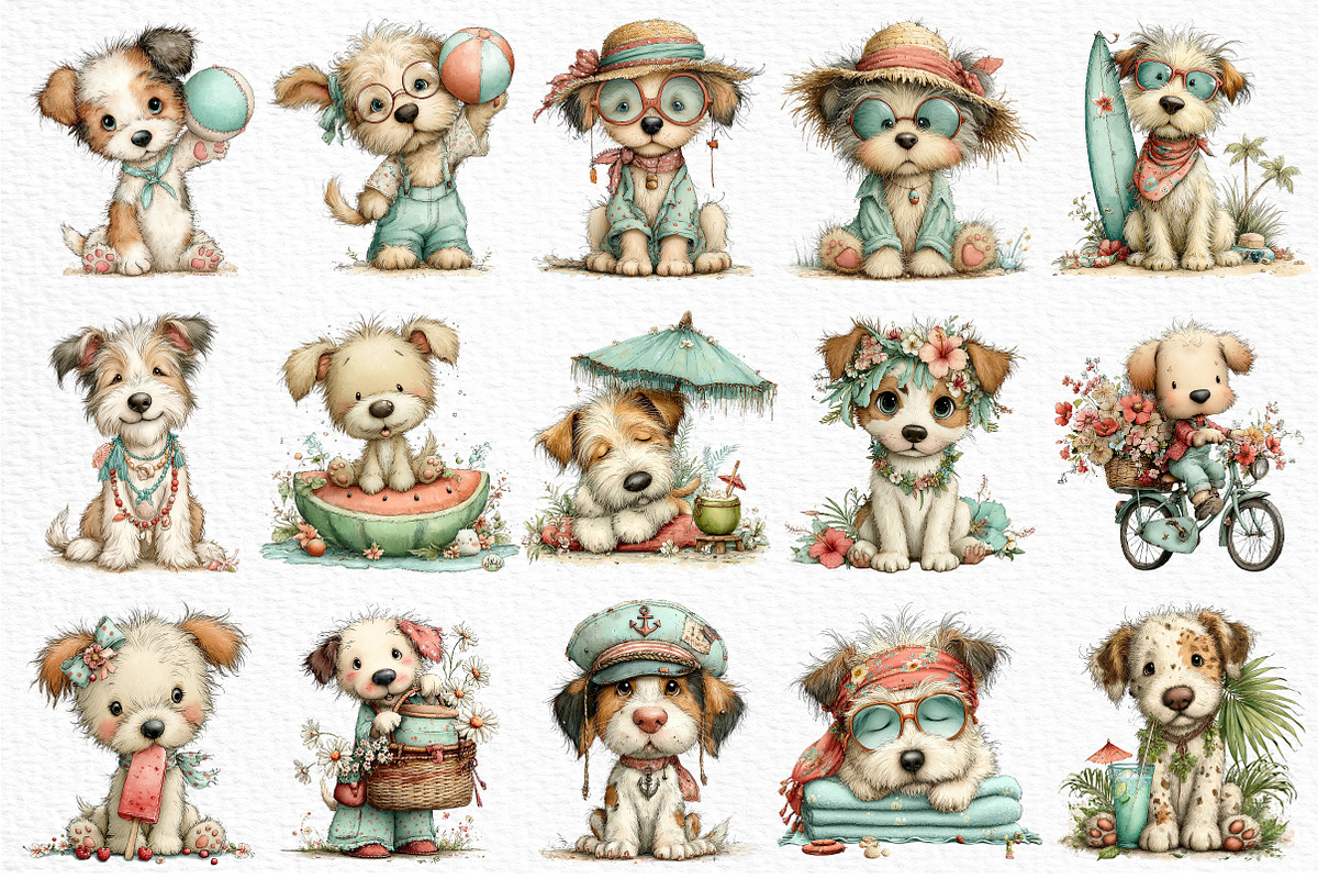 Whimsical Summer Dogs Clipart, an Illustration by Craft Nest (Photo 6 of 11)