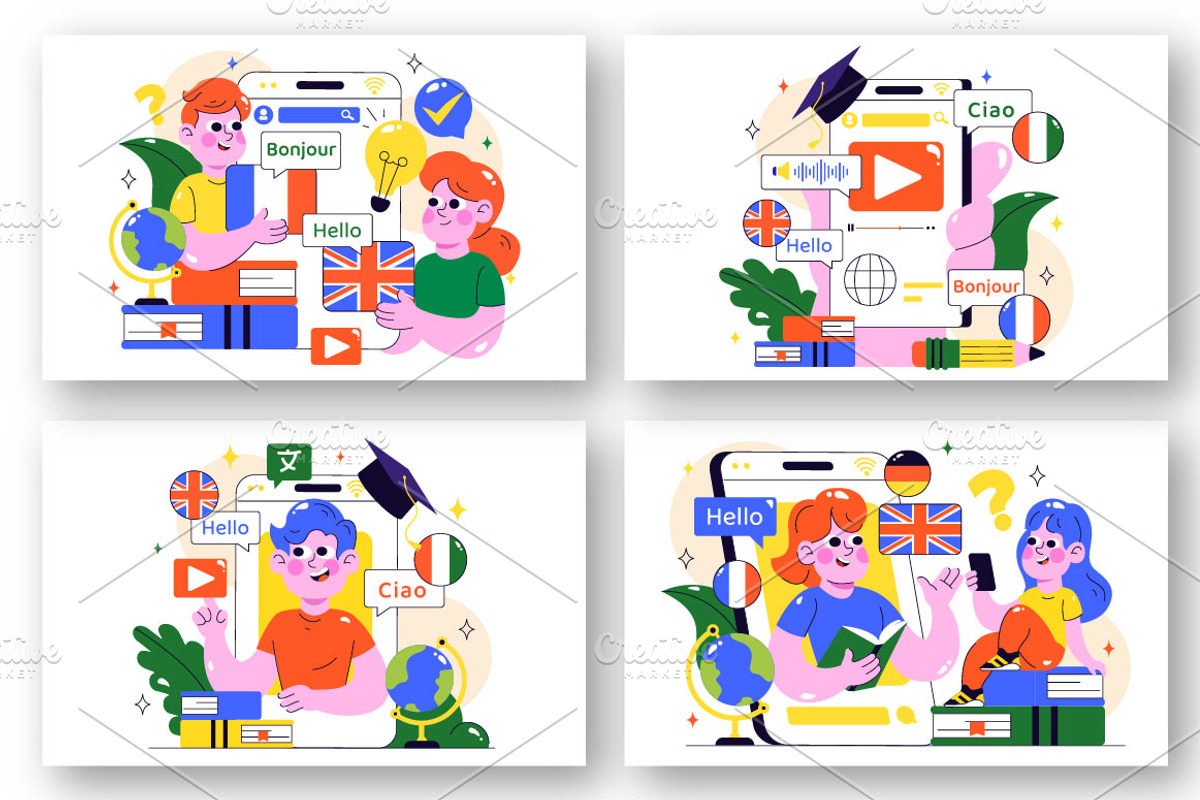 10 Online Language Learning, an Education Illustration by denayunebgt (Photo 3 of 4)