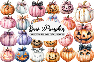 Halloween Coquette Bow Pumpkin Clipa, an Illustration by Daily.Designs
