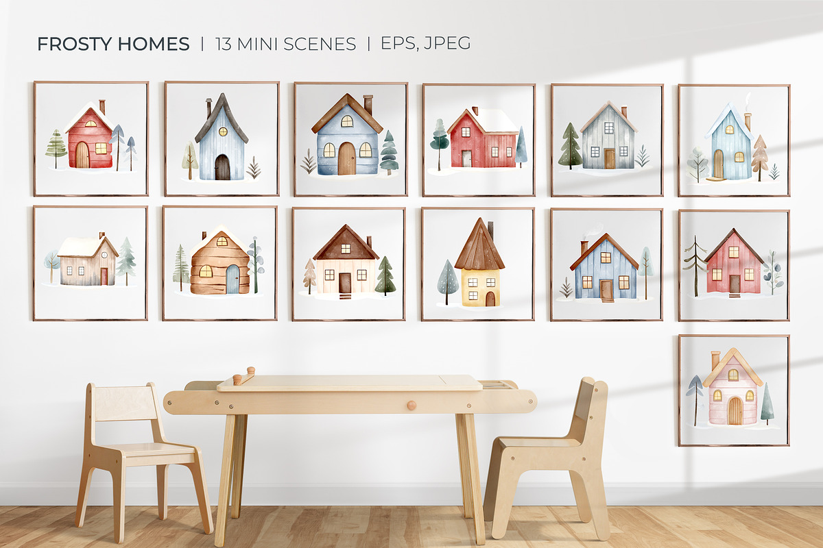 Snowy Houses. Watercolor Winter set, an Illustration by Hanna's ArtLab (Photo 4 of 7)