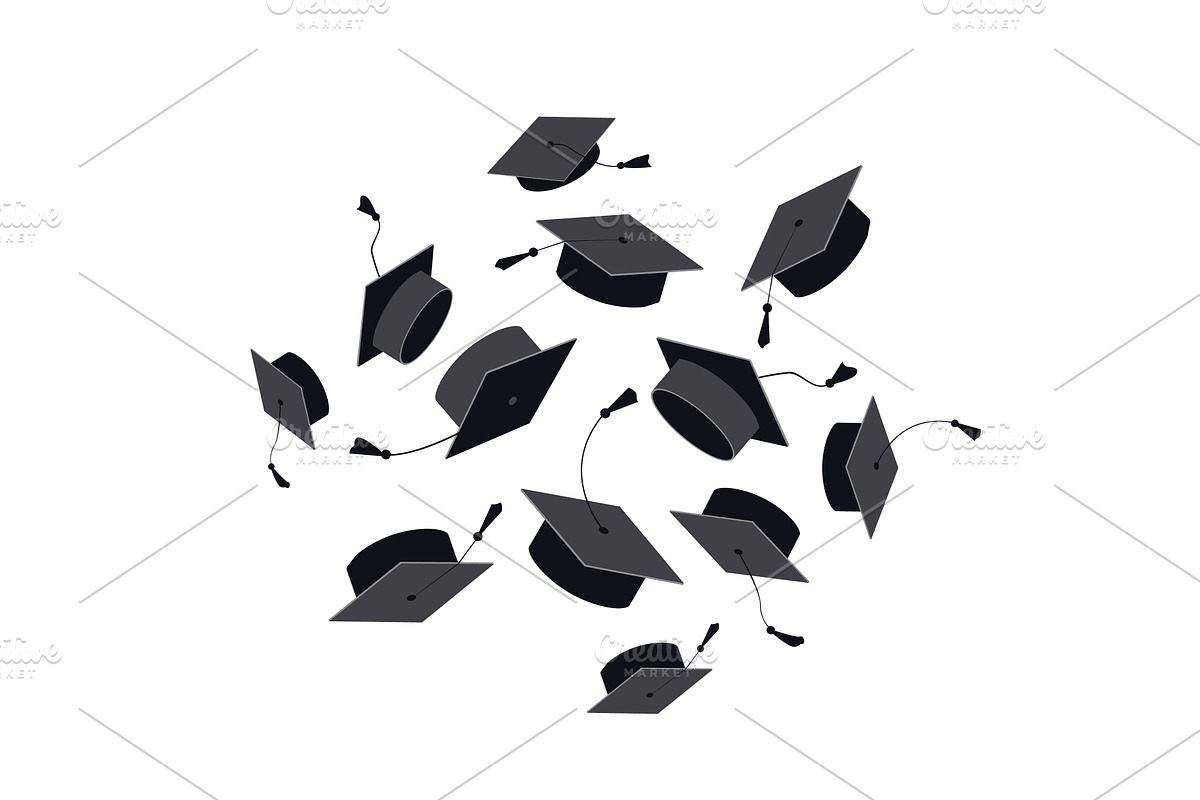 Cloud of black graduation caps with, an Object Illustration by Toltemara