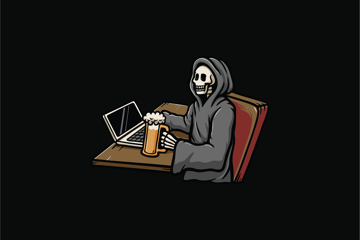 Grim Reaper with Laptop and Beer, an Object Illustration by nomlimo.com (Photo 1 of 3)