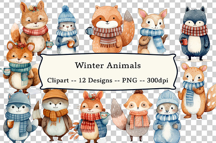 12 Winter Animals Clipart