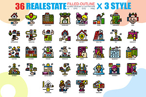 36 Realestate Icons Set X 3 Style