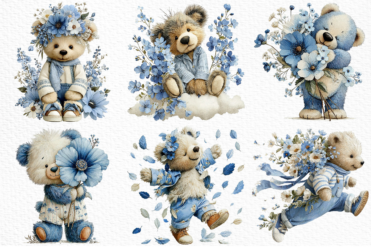 Whimsical Spring Teddy Bear Clipart, an Illustration by Craft Nest (Photo 5 of 10)