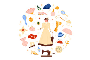 Victorian Woman Lifestyle Elements, an Illustration by Flashvector