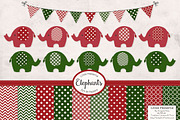 Christmas Elephant Clip Art & Papers, an Illustration by Amanda Ilkov (Thumbnail 1 of 3)