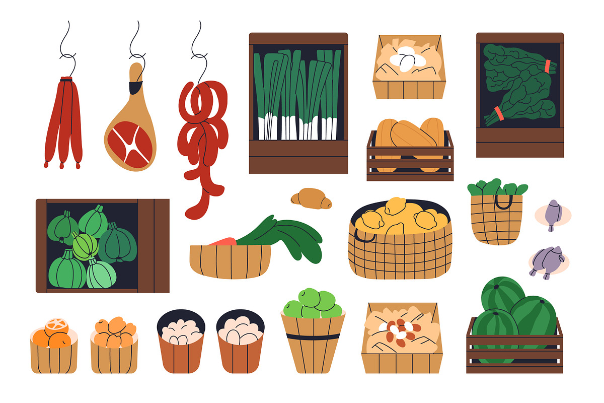 Eco harvest, farm food products set, a Food Illustration by Good Studio (Photo 3 of 3)